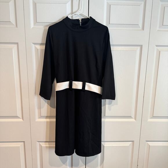 New Smak Parlour Black Retro Belted Mod Style Vintage Buttons Dress XL - Picture 4 of 8